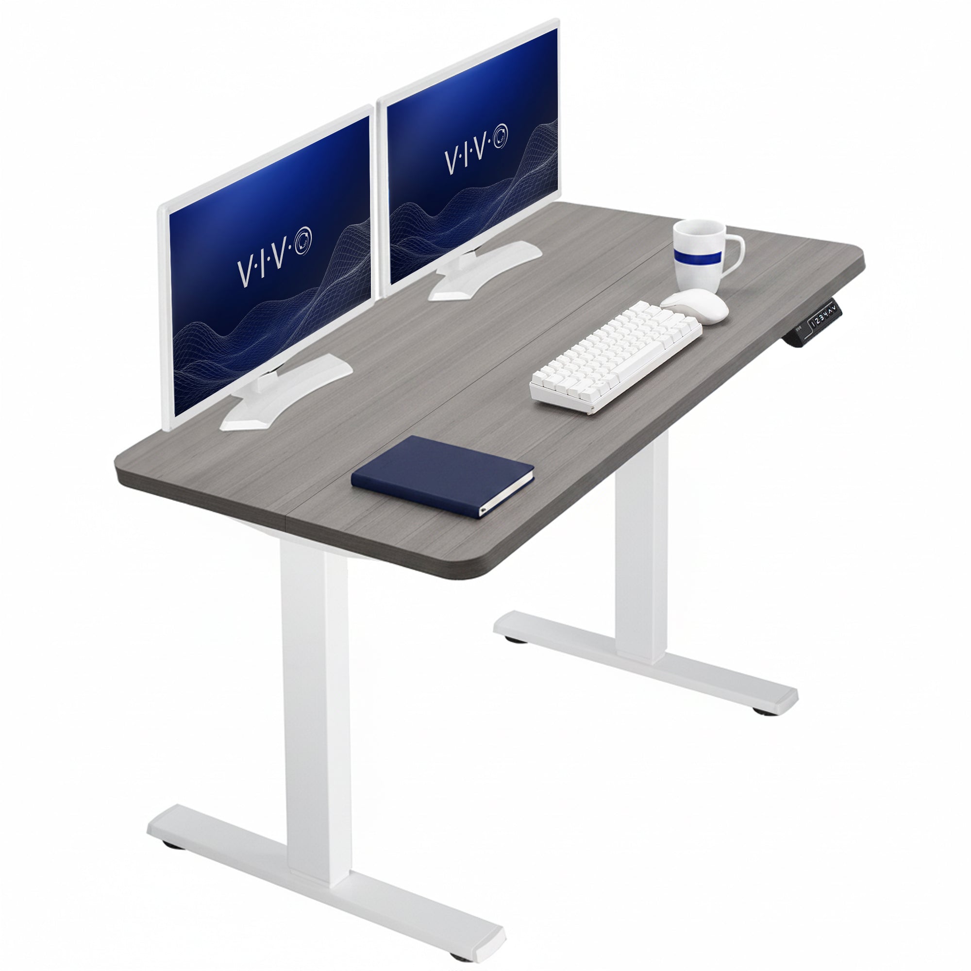 Sturdy ergonomic sit or stand active desk workstation with adjustable height using smart control panel.