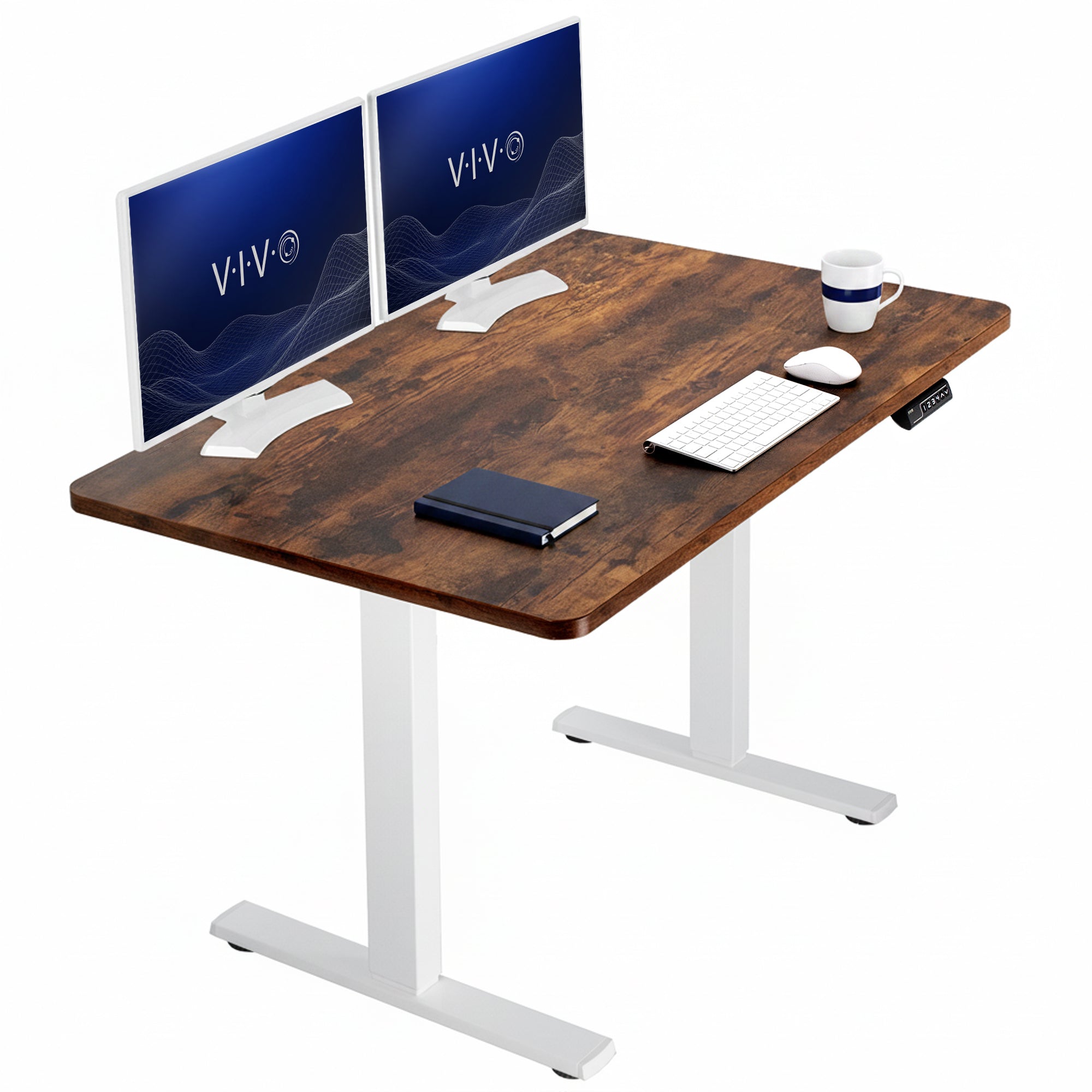 Sturdy ergonomic sit or stand active desk workstation with adjustable height using smart control panel.