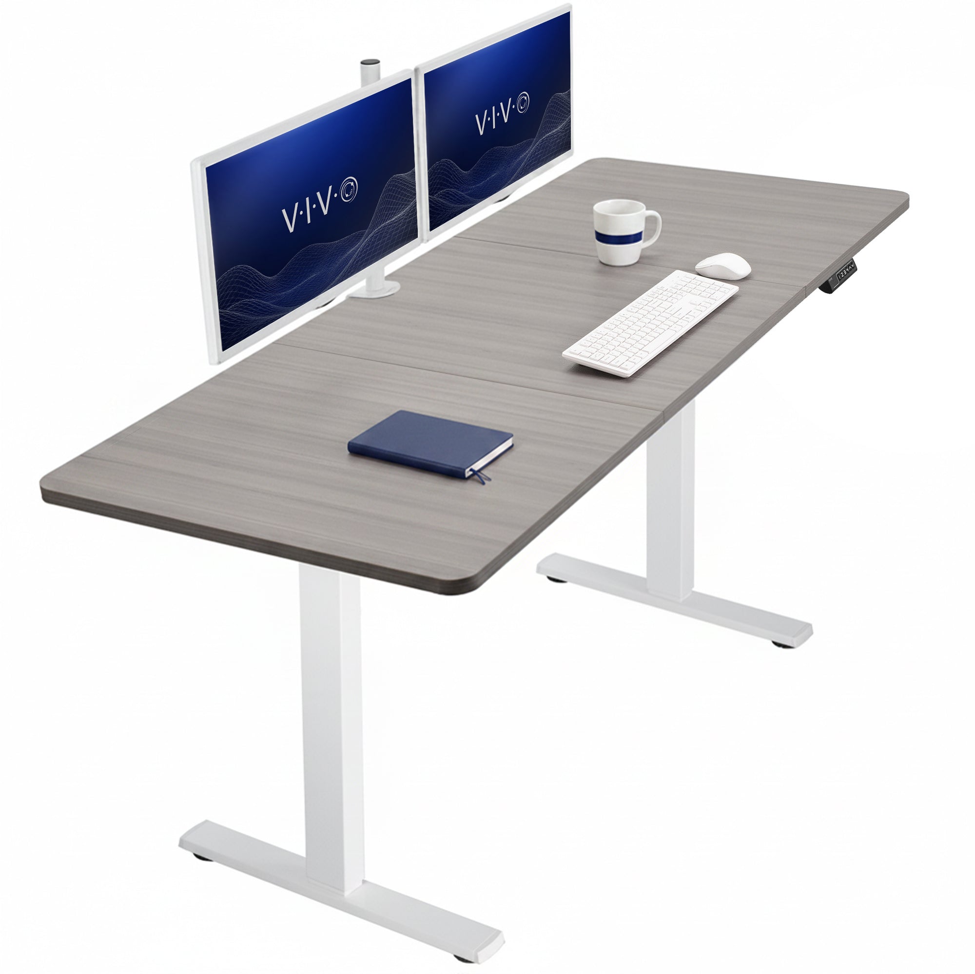 Large sturdy sit or stand modern desk with electric height adjustment options.