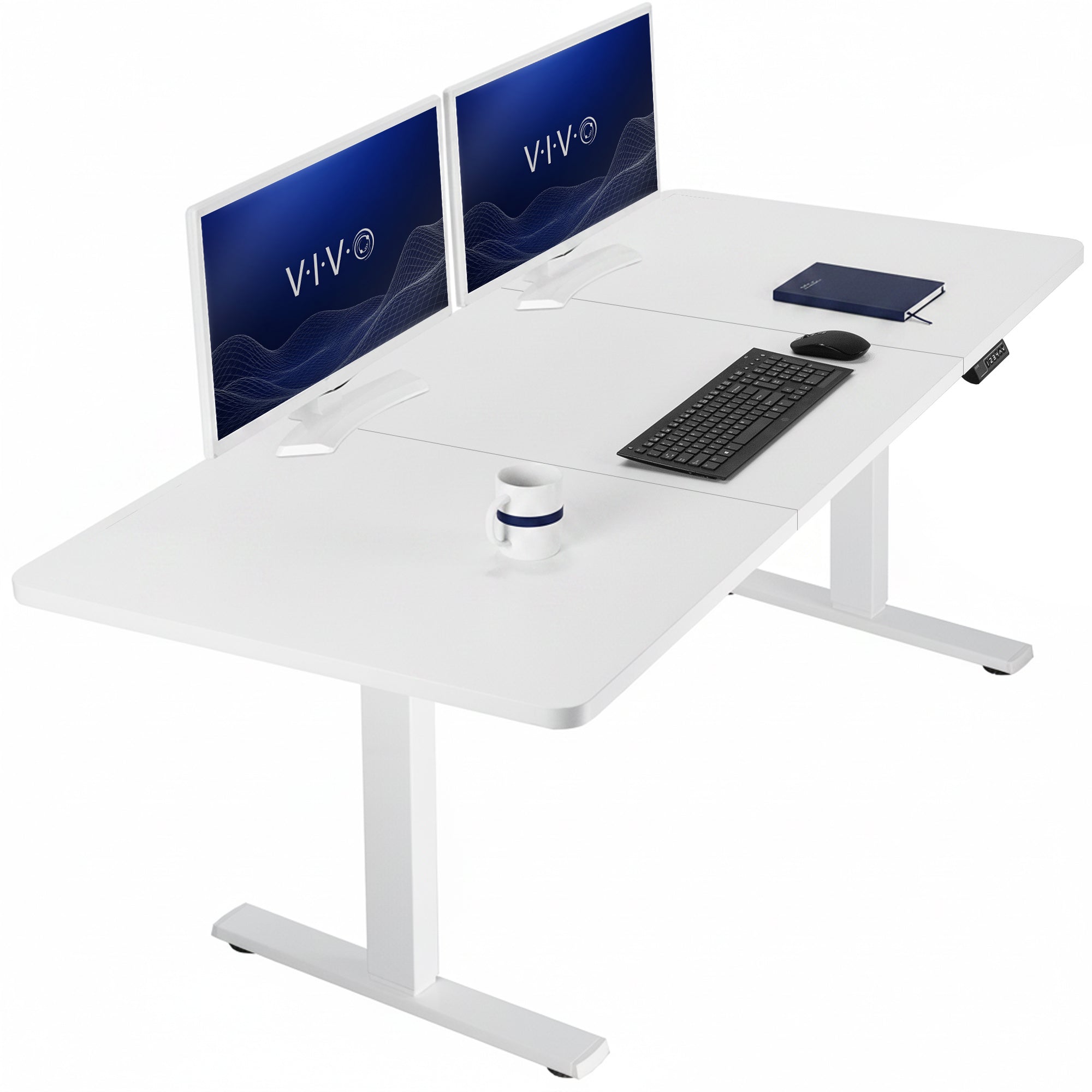 Large sturdy sit or stand modern desk with electric height adjustment options.