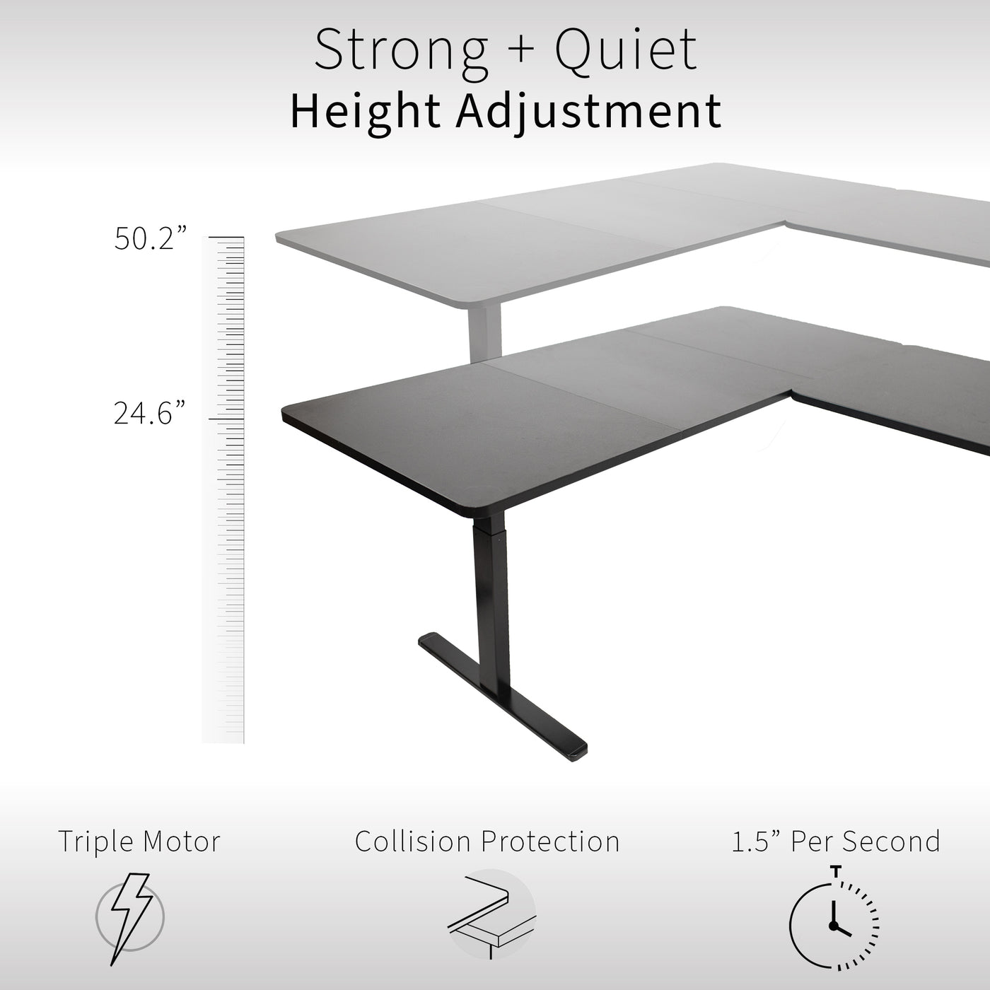 Sit or stand, 3-stage column, heavy-duty, L-shaped corner desk from VIVO. 