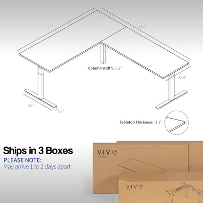 Large sturdy height adjustable corner desk workstation with memory controller. Desk parts ship in three separate boxes and may arrive on separate days.