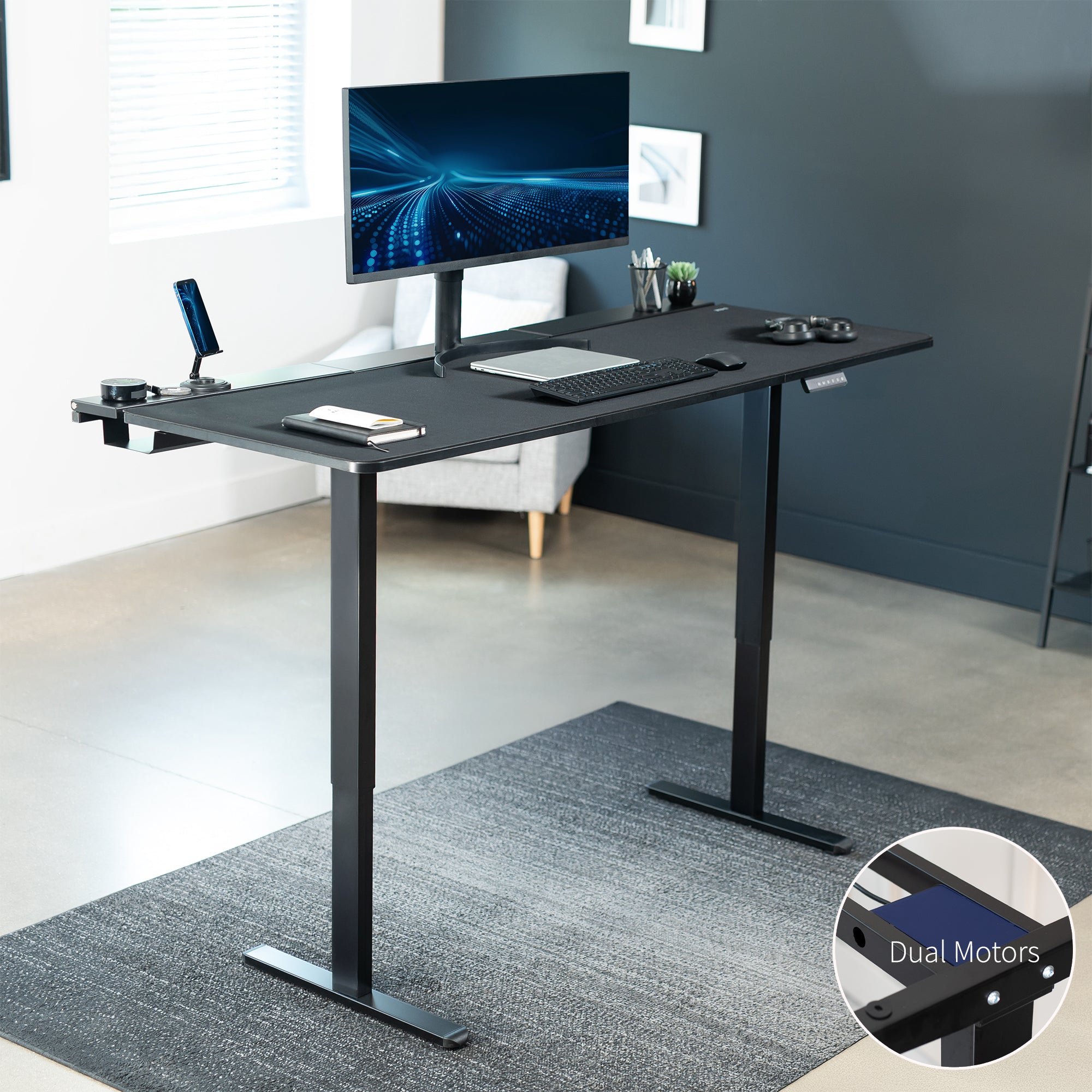 E2B-P3B Series - Dual Motor Electric Desk with Concealed Cable Table Top & Full-Size Pad