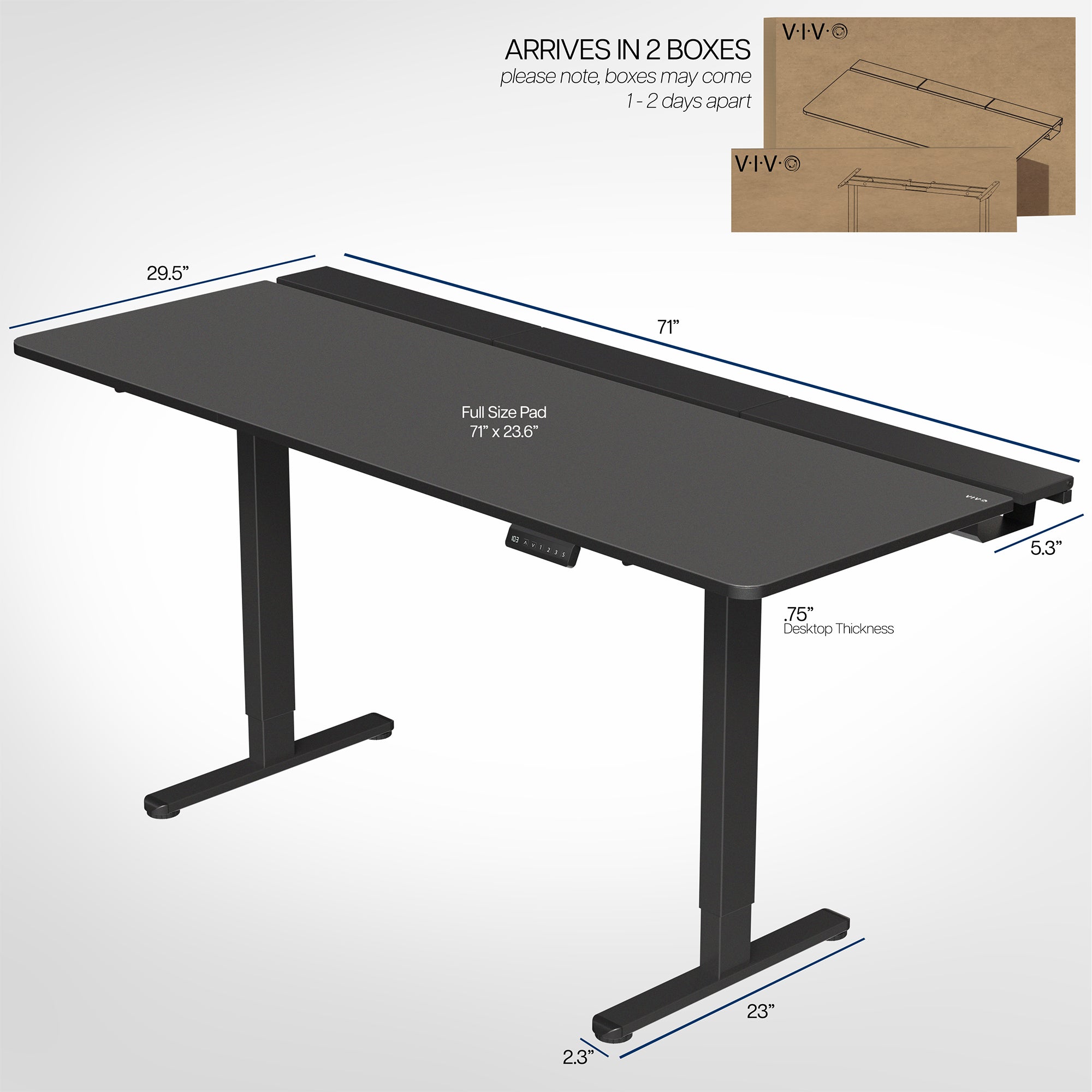 E2B-P3B Series - Dual Motor Electric Desk with Concealed Cable Table Top & Full-Size Pad