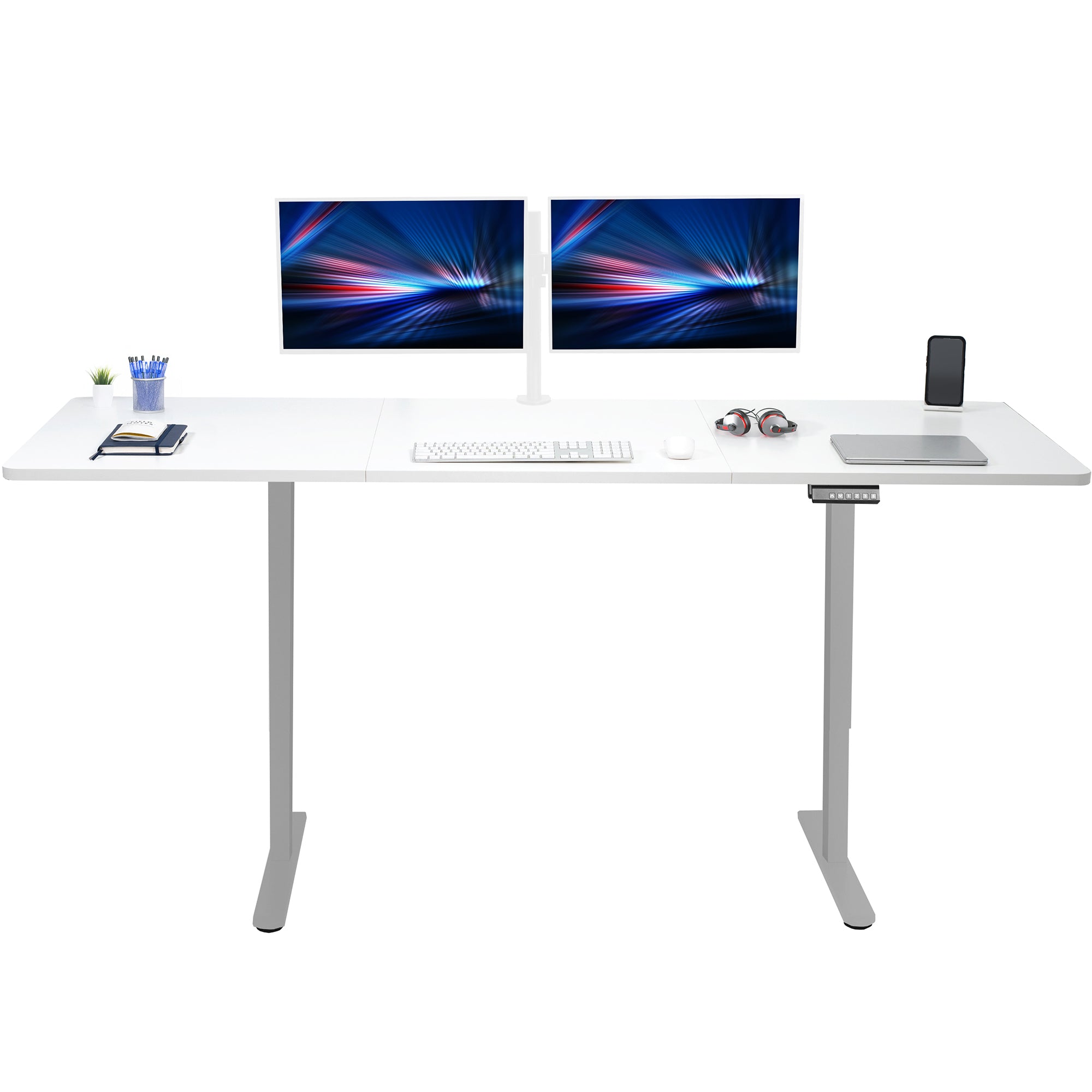 83 x 30 inch dual motor electric desk featuring smart controller height adjustment with memory settings