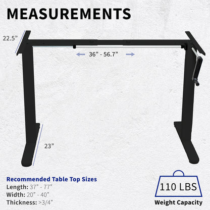 Compact steel desk frame with brown desktop and a dual monitor mount.