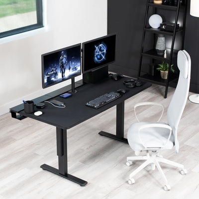 Universal 60 x 30 inch Table Top with Built-In Concealed Cable Trays for Standard and Sit to Stand Height Adjustable Home and Office Desk Frames, Full Size Mouse Pad, Black Desktop