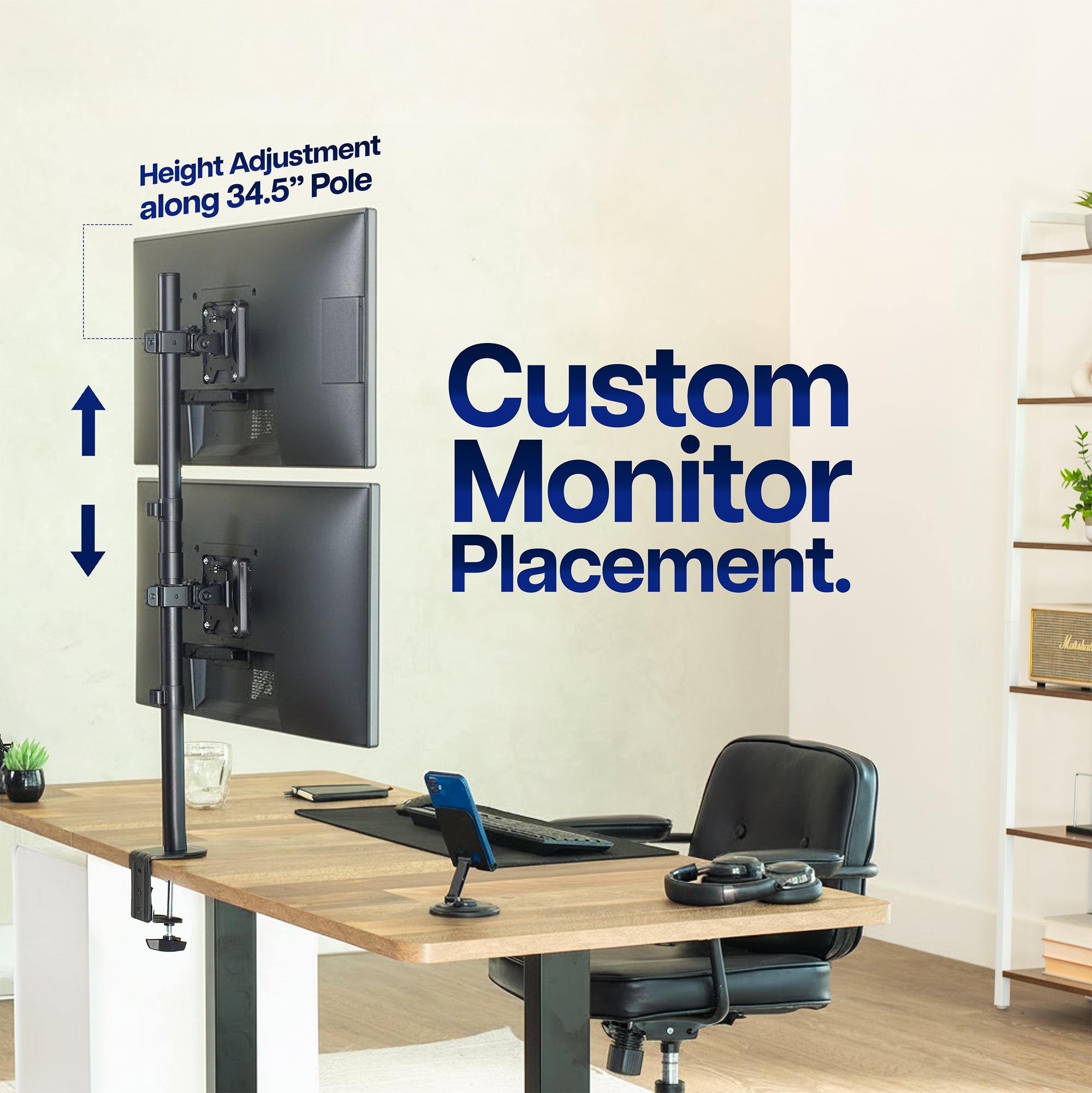 Monitor stand with height adjustment feature in an office setting