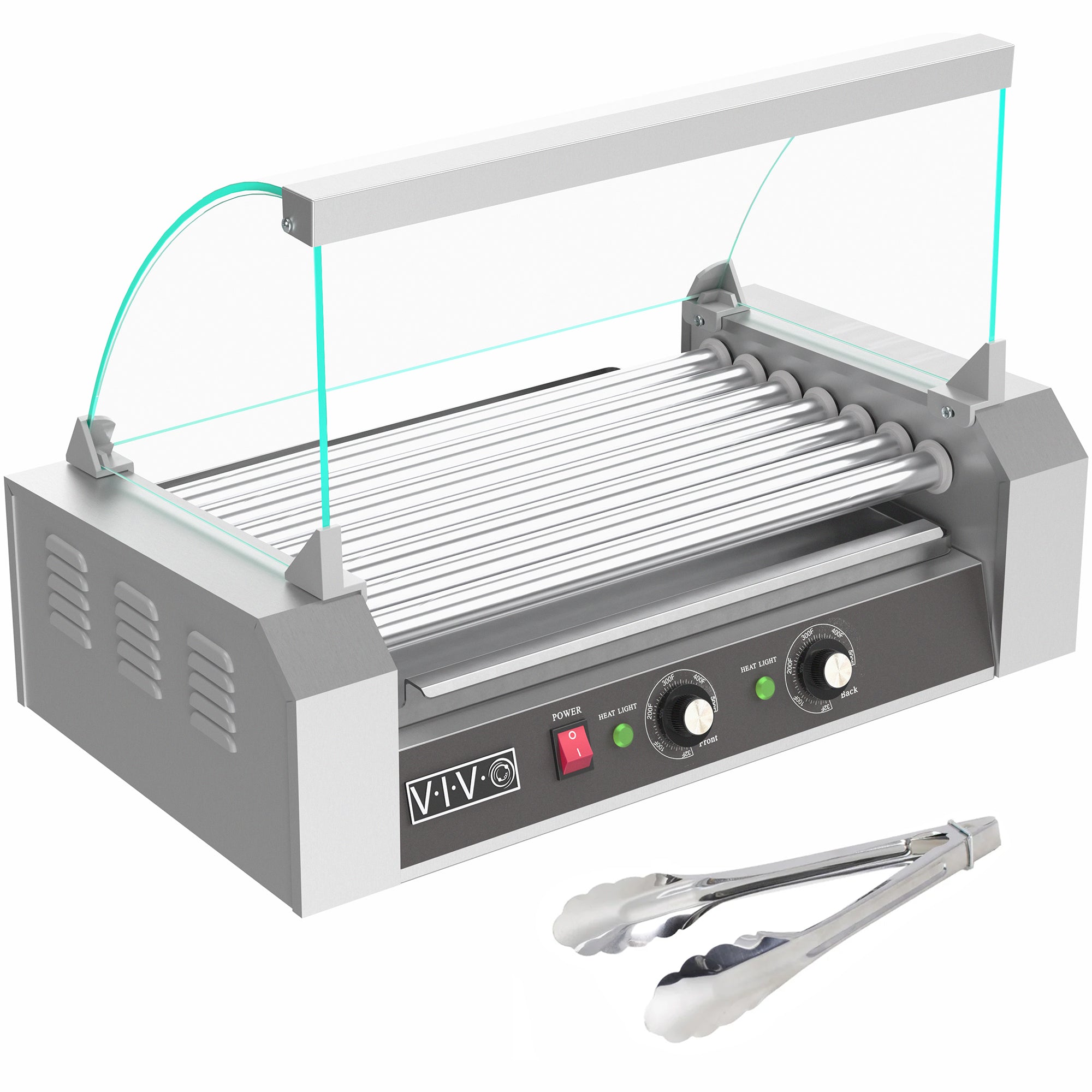 Seven-roller hotdog machine with sanitation hood.