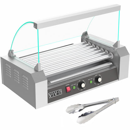 Seven-roller hotdog machine with sanitation hood.
