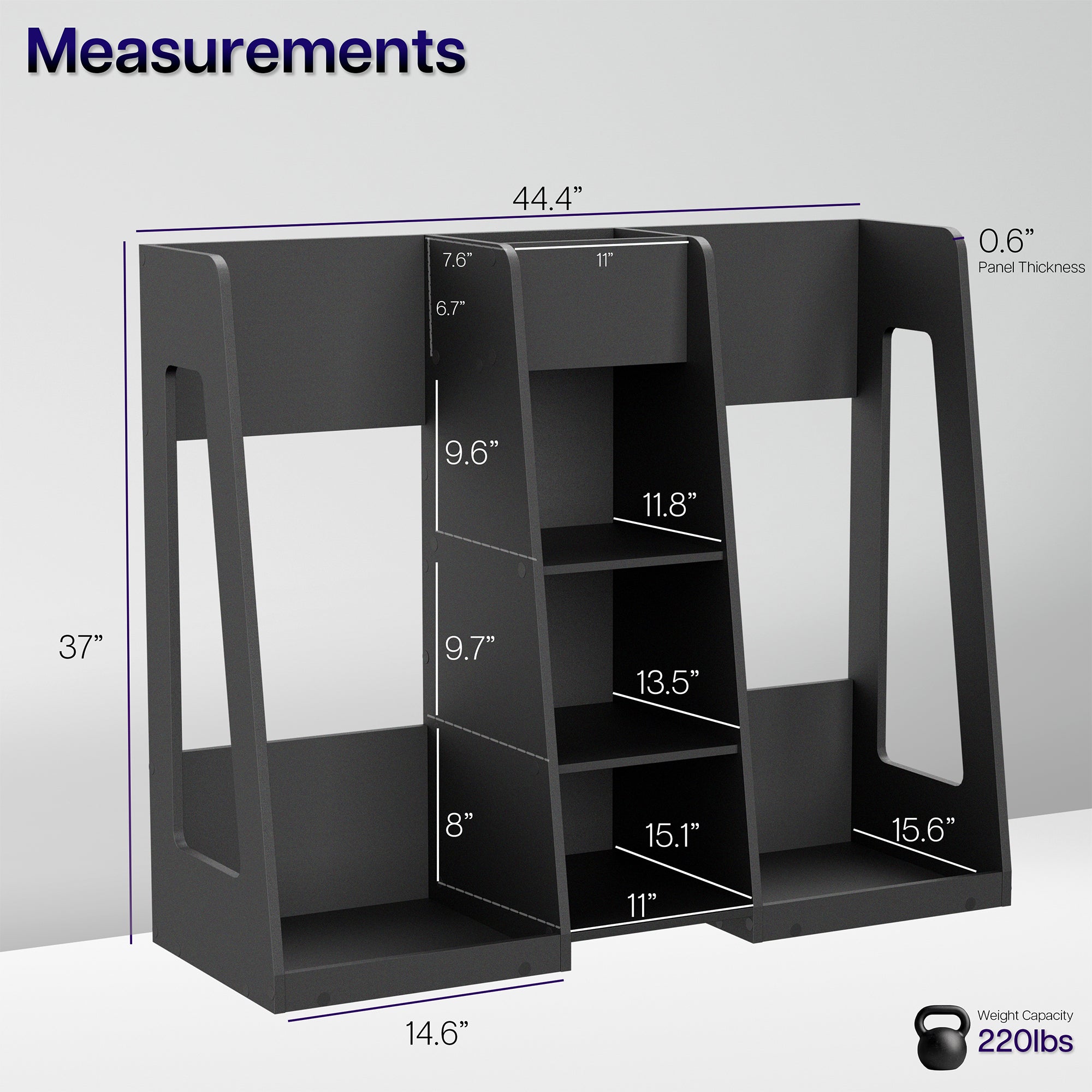 Golf Bag Storage Organizer with measurements on a gray background