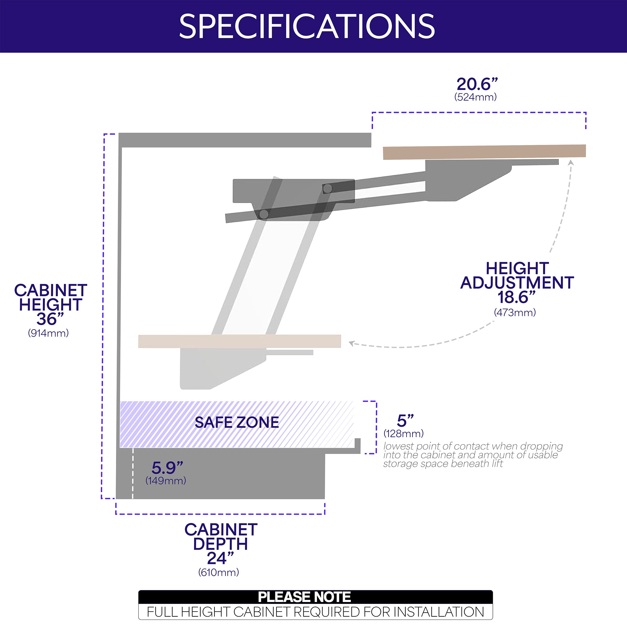 Kitchen appliance lifting brackets for compatible cabinets to save space and allow convenient access and storage for your appliances. (shelf/platform surface not included)