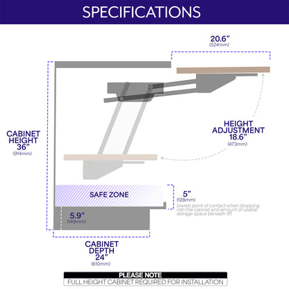 Kitchen appliance lifting brackets for compatible cabinets to save space and allow convenient access and storage for your appliances. (shelf/platform surface not included)