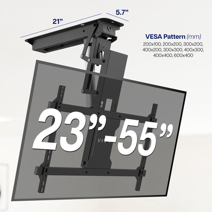 Electric Motorized Flip Down Pitched Roof Ceiling TV Mount with remote control.