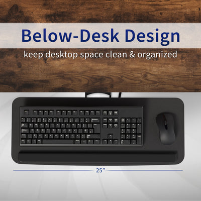 Ergonomic under desk keyboard tray mount with comfortable tilting angles for typing.