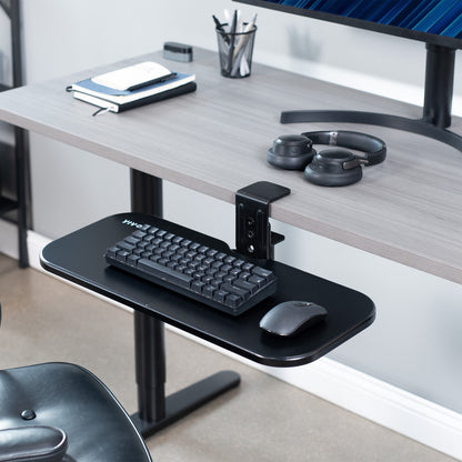 Single Clamp Rotating Keyboard Tray in a modern office. 