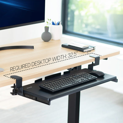 Under desk solid steel sliding keyboard tray.