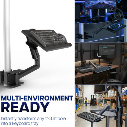 Pneumatic Pole Mounted Keyboard Tray Multi-Environment Ready
