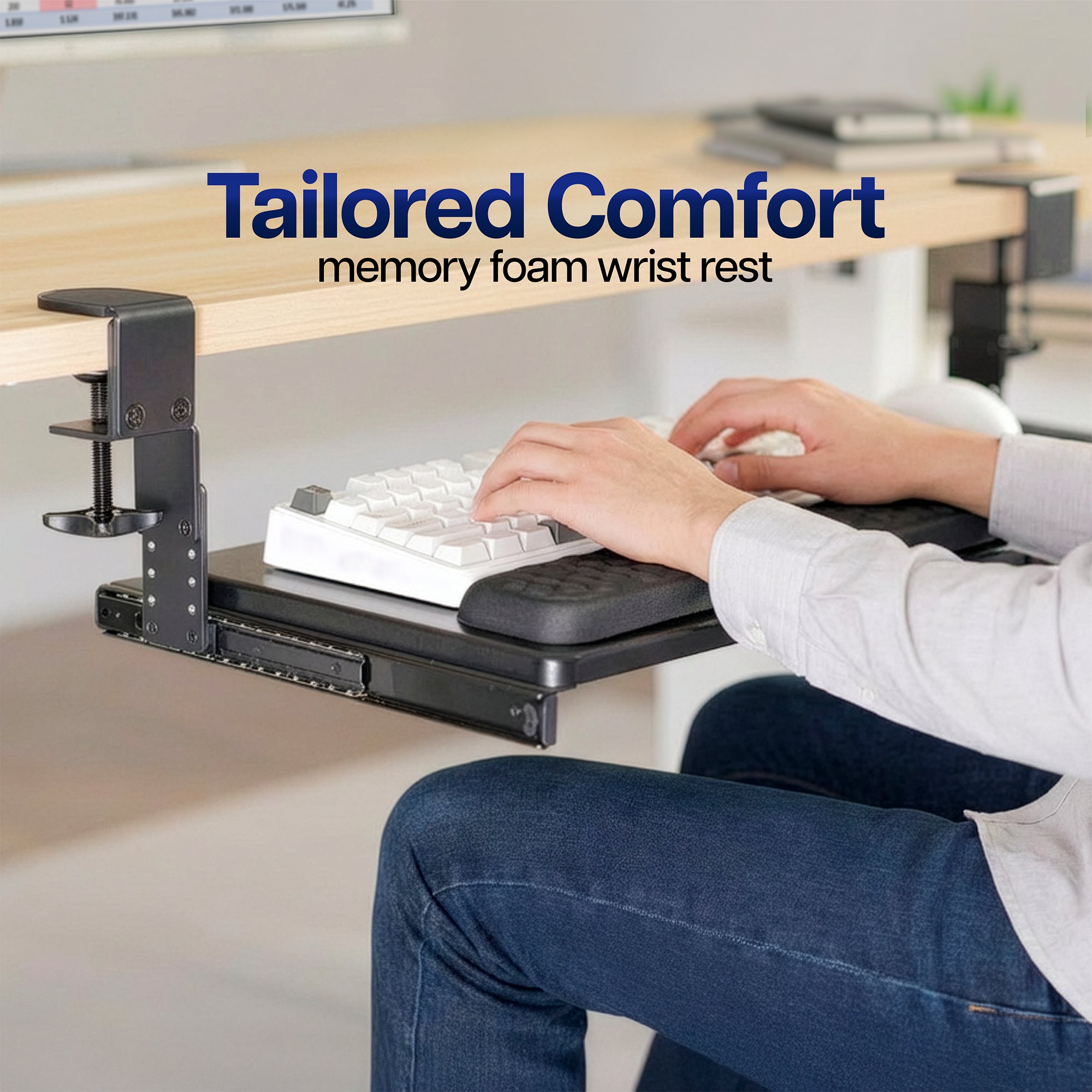 Memory foam wrist rest for tailored comfort while typing