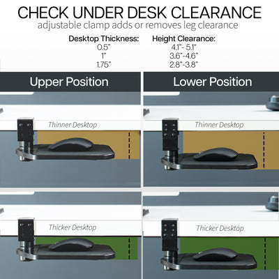 Ergonomic clamp-on mouse pad platform adjustable attachment for desk.