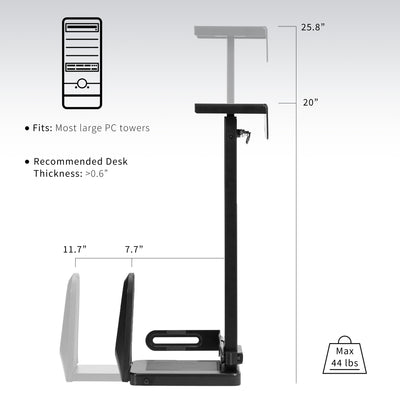 Large heavy-duty adjustable space saving under desk PC mount.