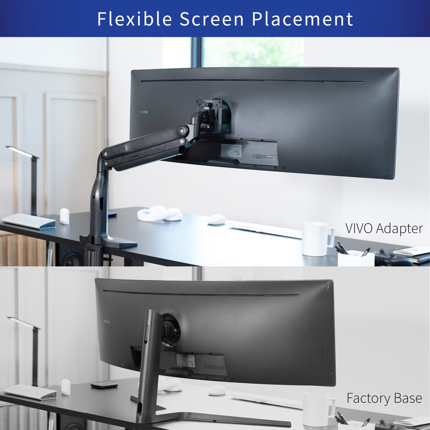 VESA Adapter Designed for Compatible Samsung Neo G9, G65B, G70A, G75T, G85NB, CRG9, CHG9, CHG90, and Odyssey G9, allowing your non VESA compatible monitor to be mounted to a stand of your choice.