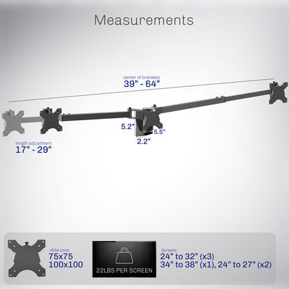 Telescoping Triple Monitor Wall Mount