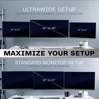 Telescoping Triple Monitor Wall Mount