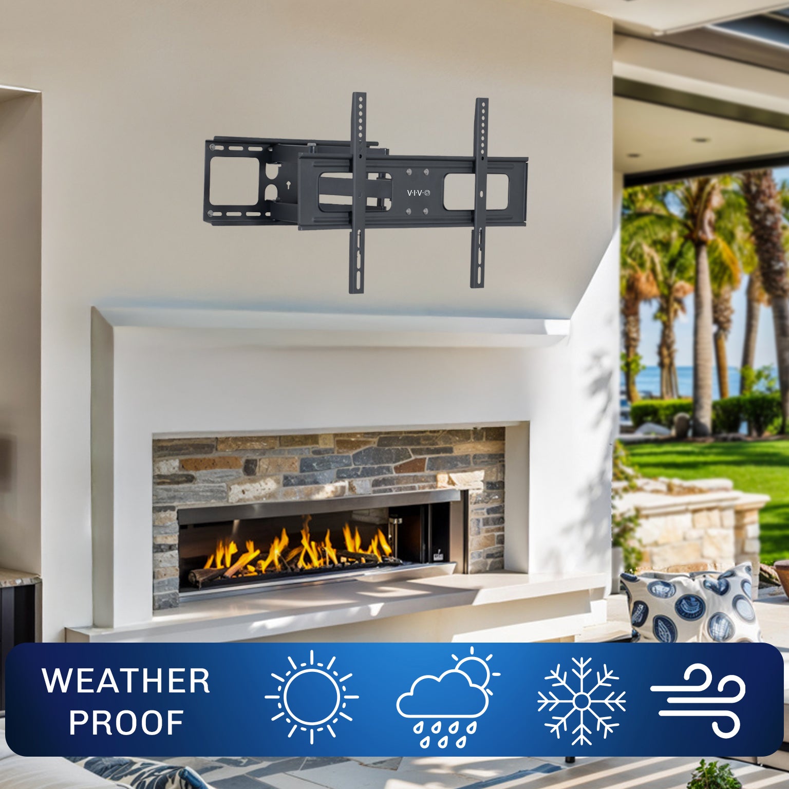 Black full motion TV wall mount with adjustable arms for mounting televisions to the wall.