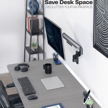Sturdy adjustable mechanical arm single monitor ergonomic wall mount for office workstation.