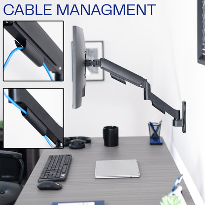 Sturdy adjustable mechanical arm single monitor ergonomic wall mount for office workstation.