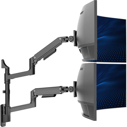 Pneumatic Arm Dual Ultrawide Monitor Wall Mount - Up to 49" Screens