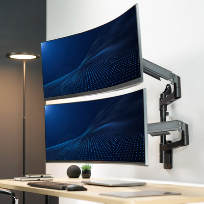 Pneumatic Arm Dual Ultrawide Monitor Wall Mount - Up to 49" Screens