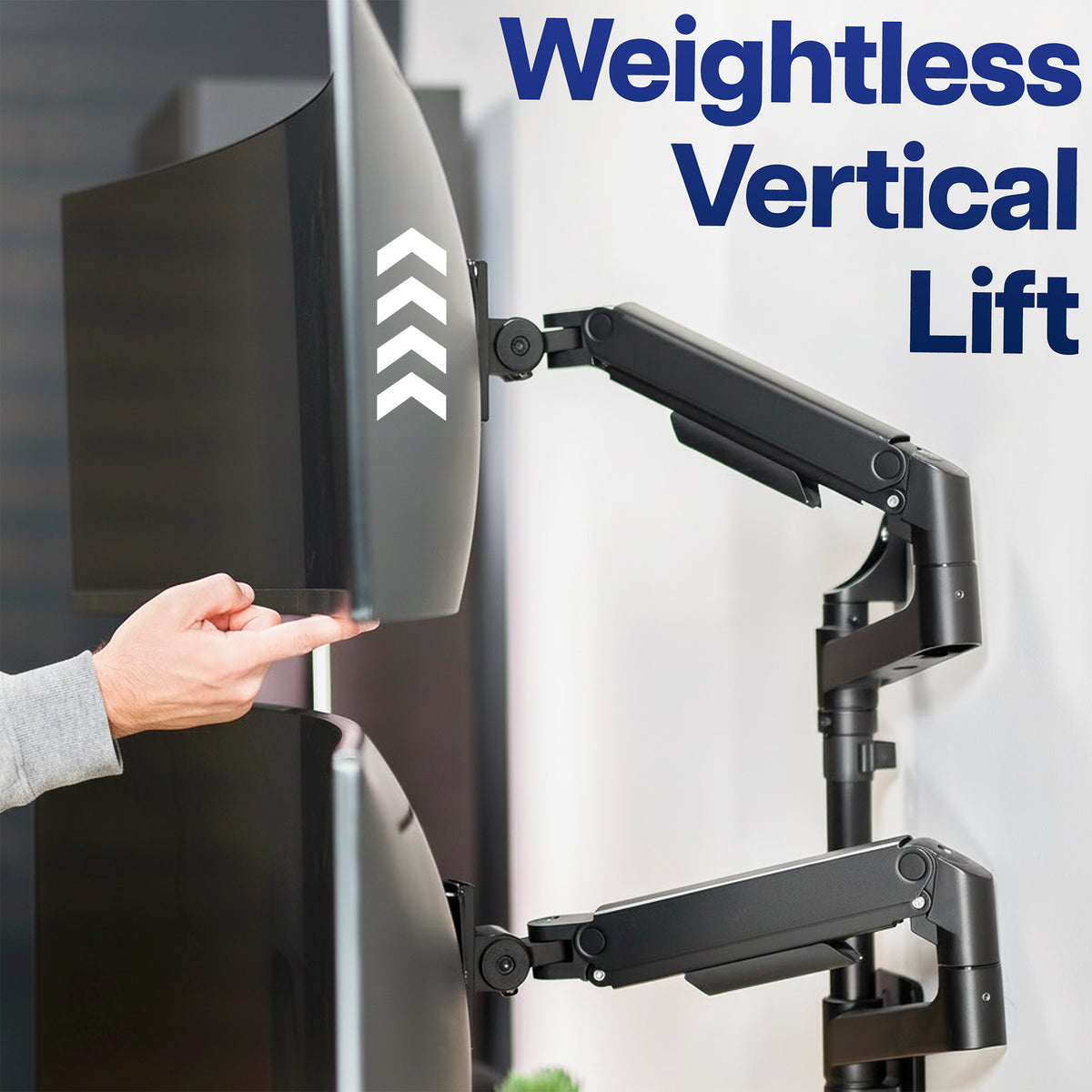 Pneumatic Arm Dual Ultrawide Monitor Wall Mount - Up to 49" Screens