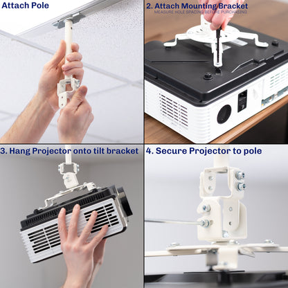White Drop Ceiling Projector Mount with Scissor Clamp