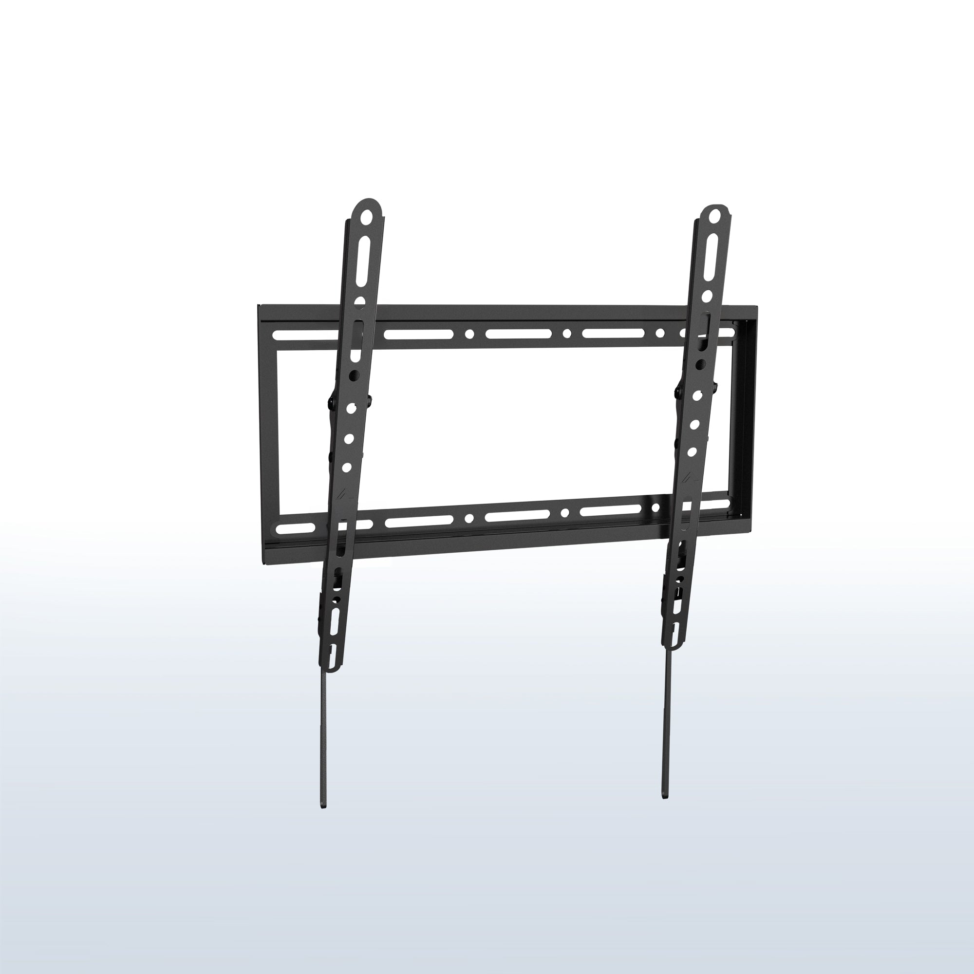 Black TV wall mount on a light gray background