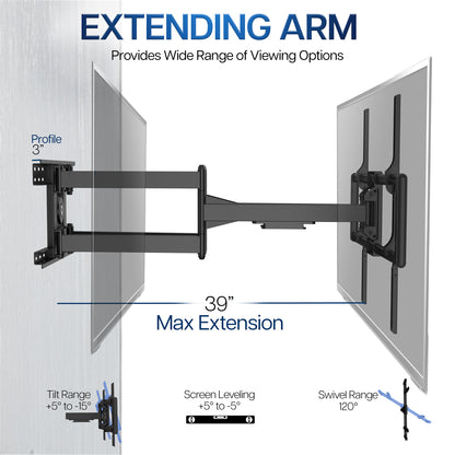 Extension arm providing a wide range of viewing options. Profile 3" - 39"