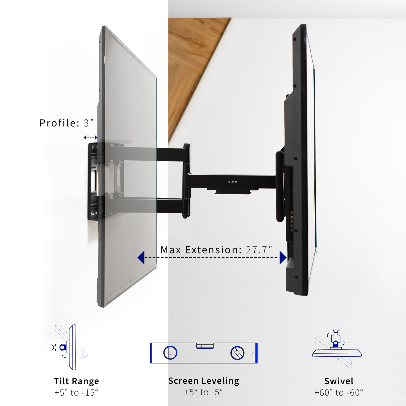 Heavy Duty 60 to 120 inch TV Full Motion Wall Mount for LCD LED Flat and Curved Screens, Long Extended Arm Swivel Mount, Max VESA 900x600mmm