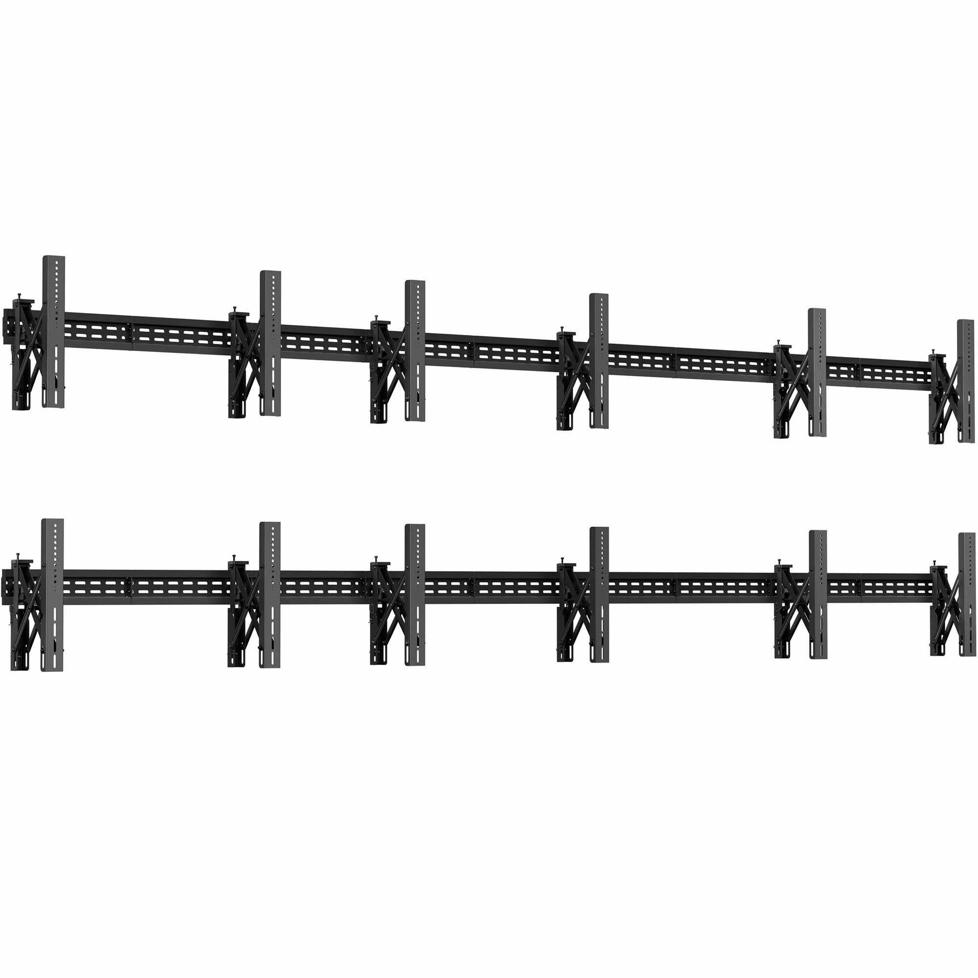 A set of black video wall mounts designed to support multiple TVs.