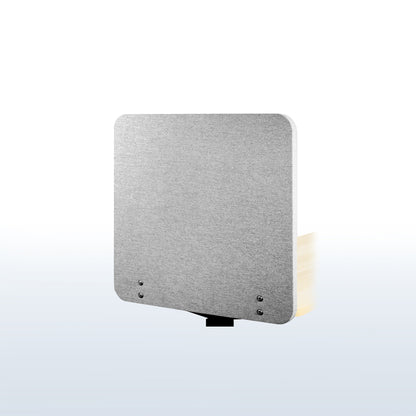 Clamp-on desk privacy panel for office workspace.