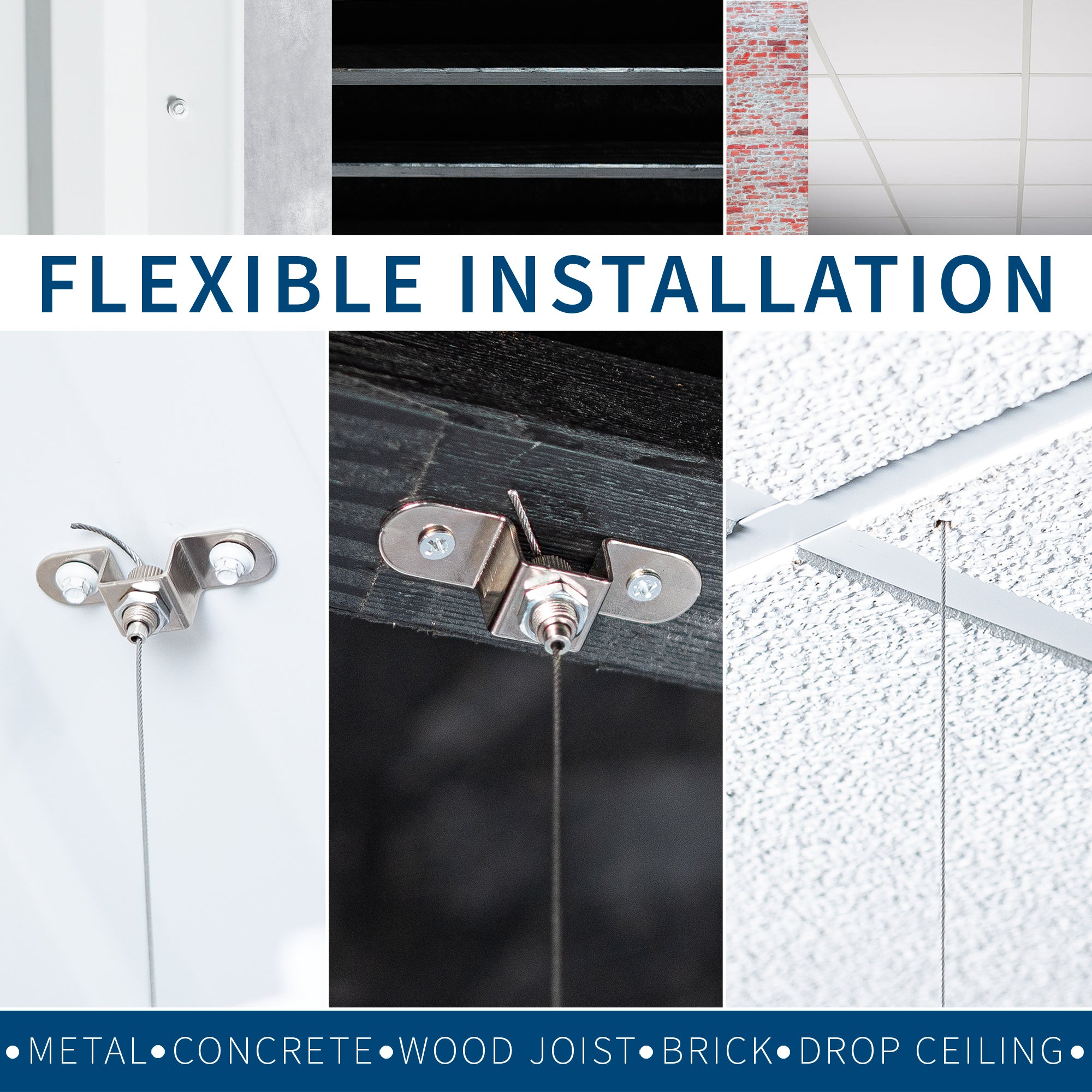 Acoustic ceiling waffle panels with adjustable suspension cables for flexible hanging height and placement