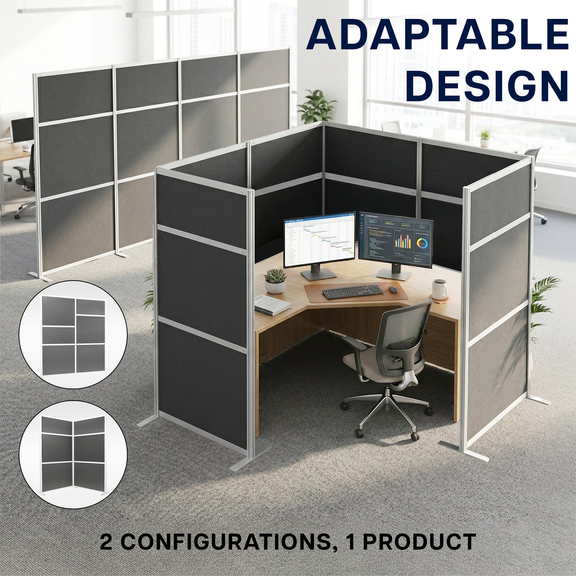 84" Tall Modular Wall System Freestanding Room Dividers