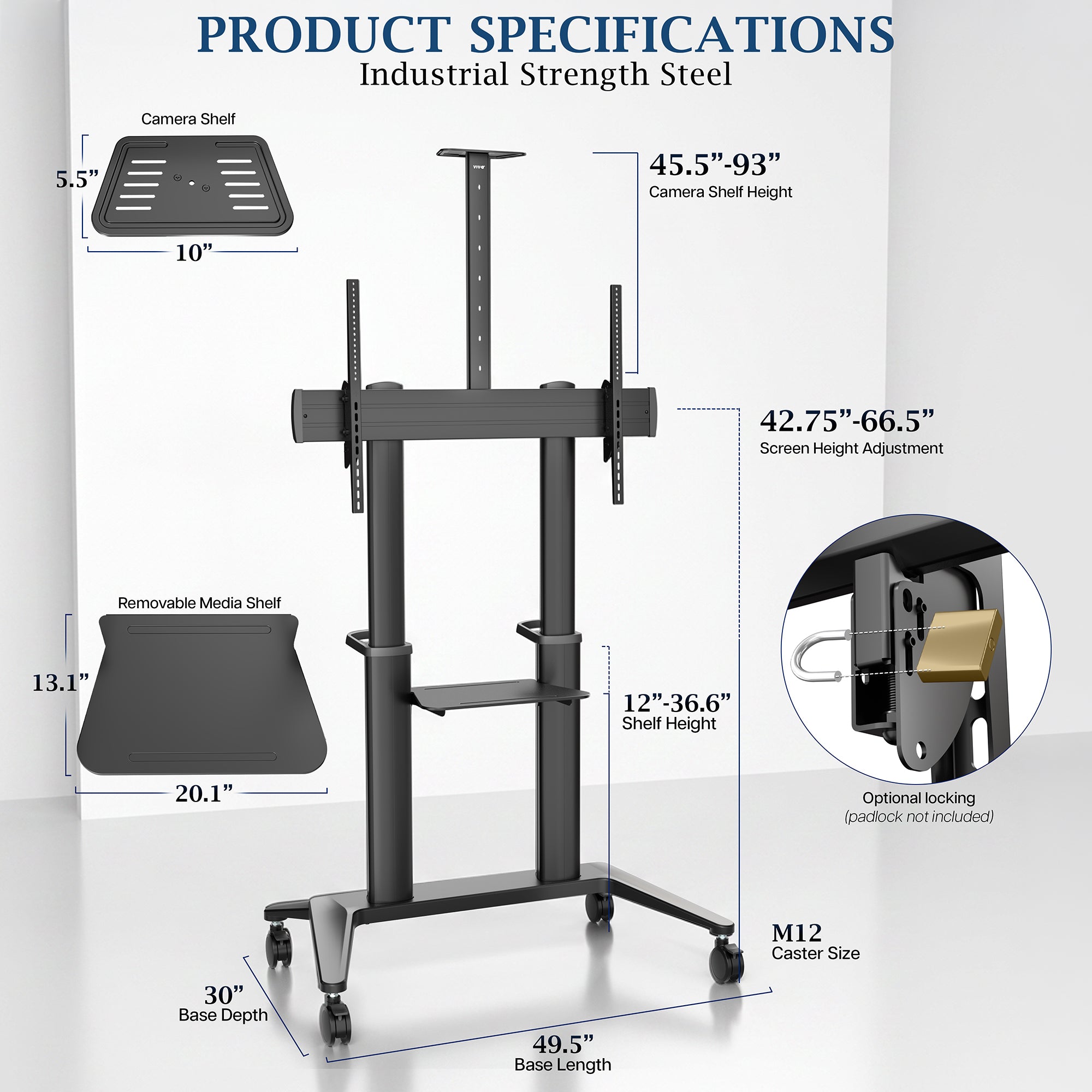VIVO PRO Aluminum Large Screen TV Cart - 32” to 120” Screens