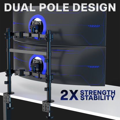 2-Pole Dual Ultrawide Vertical Monitor Desk Mount - Up to 57" Screens