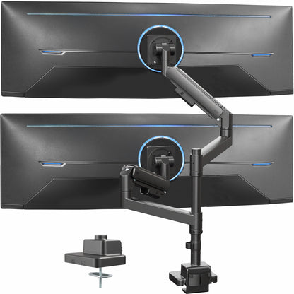 Pneumatic Arm Dual Ultrawide Monitor Desk Mount - Up to 57" Screens