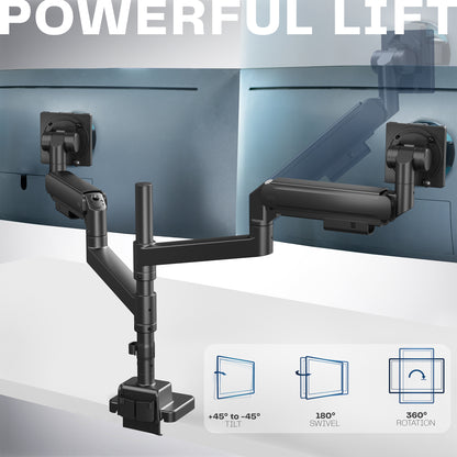 Pneumatic Arm Dual Ultrawide Monitor Desk Mount - Up to 57" Screens