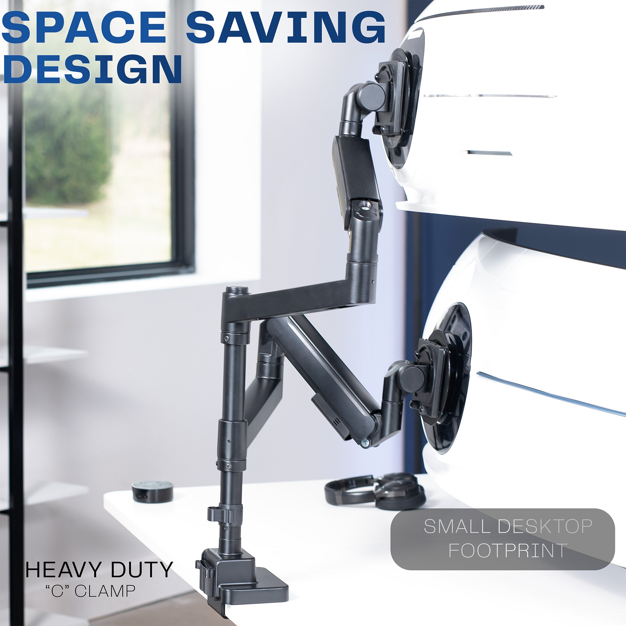 Pneumatic Arm Dual Ultrawide Monitor Desk Mount - Up to 57" Screens