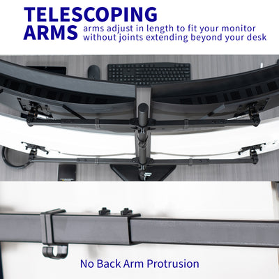 Telescoping Quad Monitor Desk Stand for office, giving you a freestanding flush-with-wall screen display.