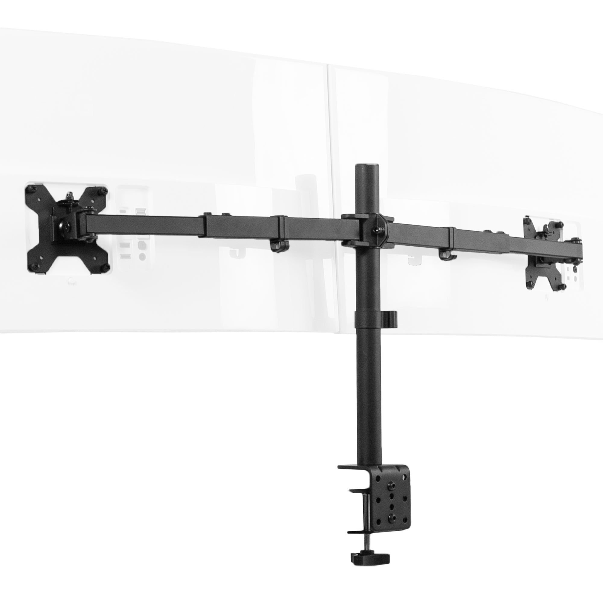 Sturdy adjustable telescoping arms for dual computer monitors.