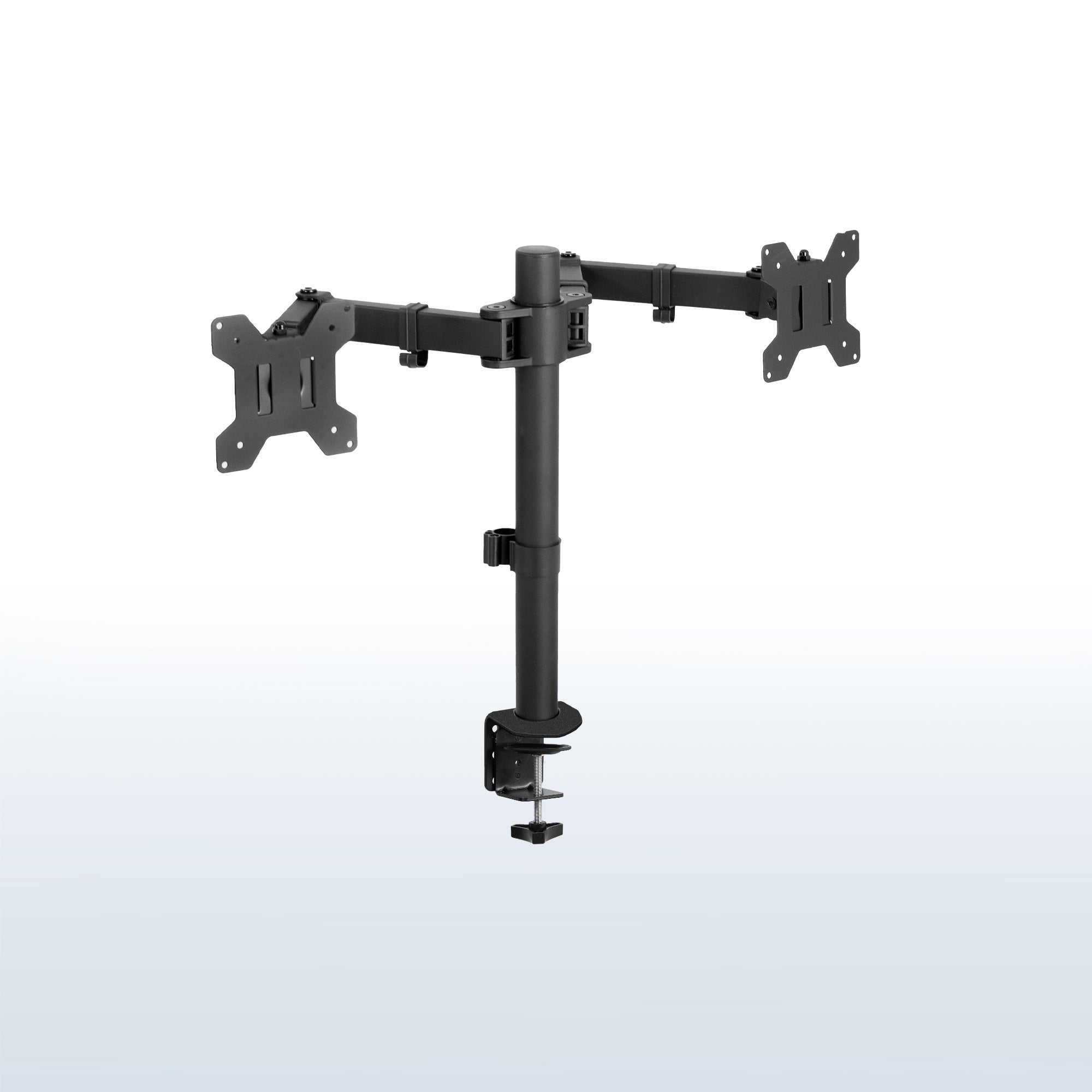 Sturdy adjustable telescoping arms for dual computer monitors.